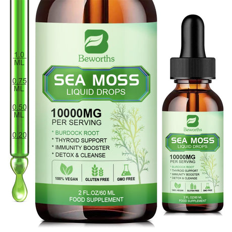 Beworths Organic Sea Moss Liquid Drops 10000Mg - 5X Stronger than Gummy & Capsules - Joint, Digestion, Thyroid Immunity Essential Support - 60Ml