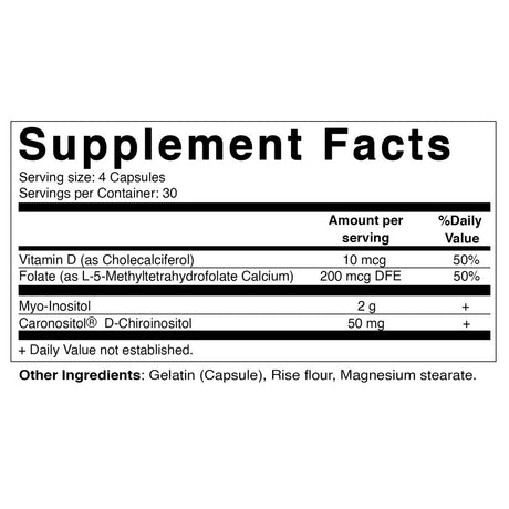 Vitamatic Myo-Inositol and D-Chiro Inositol plus Folate and Vitamin D, 2000Mg 120 Capsules Myo Inositol D Chiro Inositol Folate