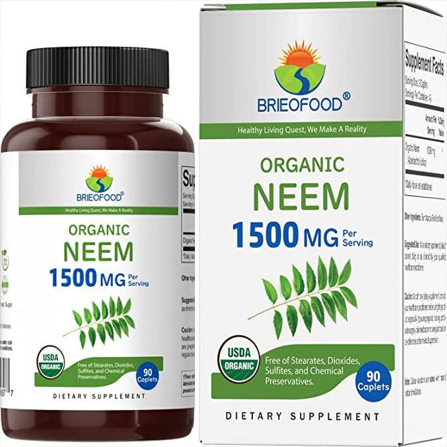 Brieofood Organic Neem 1500Mg, 45 Servings, Vegetarian, Gluten Free, 90 Vegetarian Tablets