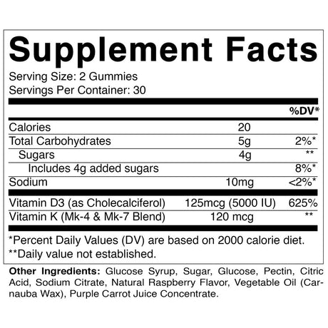 Vitamatic Vitamin D3 K2 Gummies - 60 Count - Supports Healthy Bone, Heart & Calcium Absorption, & Immune Health - Plant Based, Non-Gmo, Gluten Free