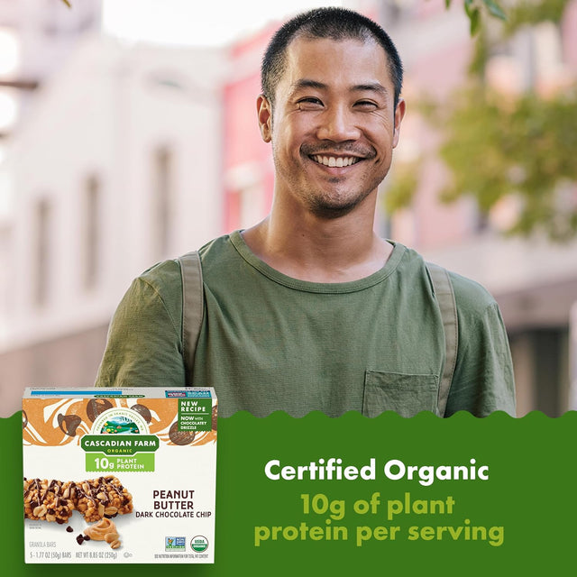 Cascadian Farm Organic Peanut Butter Dark Chocolate Chip Protein Bars, Non-Gmo, 5 Bars, 8.85 Oz.