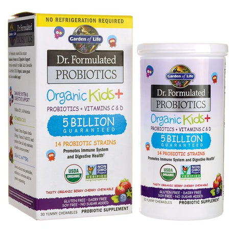 Garden of Life Dr. Formulated Probiotics Organic Kids Berry Cherry Shelf Stable 30 Chewable Tablet