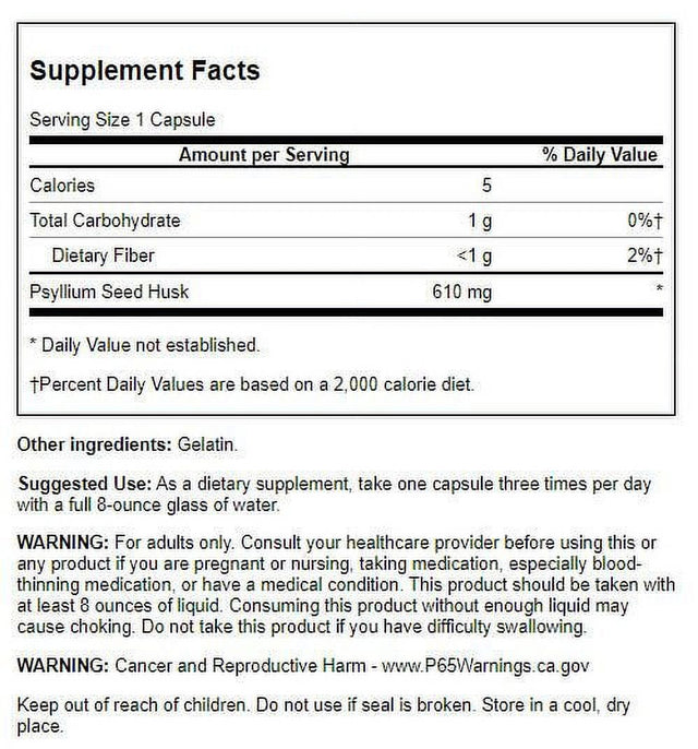 Swanson Psyllium Husk Capsules, 610 Mg, 300 Count