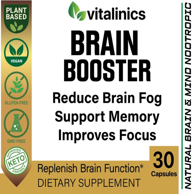 BRAIN BOOSTER Improves Memory Focus Concentration Clarity Organic Supplement - 30 Capsules