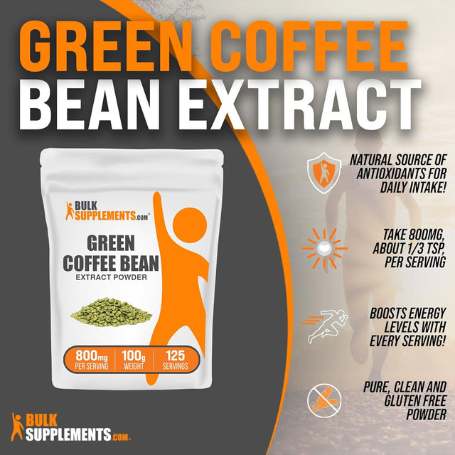 BULKSUPPLEMENTS.COM Green Coffee Bean Extract Powder - Green Coffee Bean Supplements, Green Coffee Bean Powder - Green Coffee Extract, Gluten Free - 800Mg per Serving, 100G (3.5 Oz)