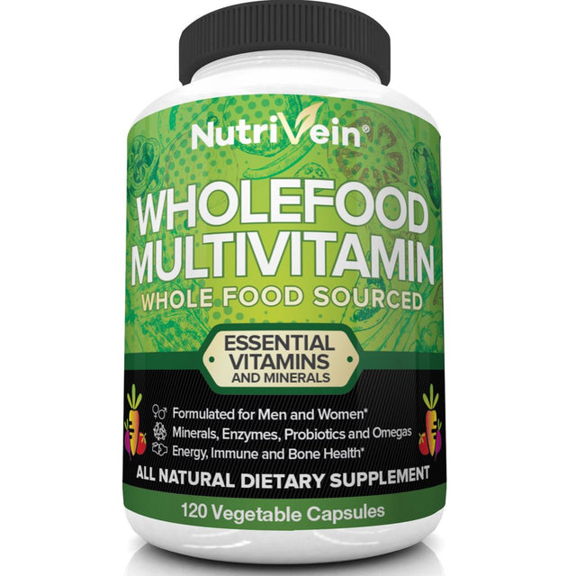 Nutrivein Whole Food Multivitamin - Complete Daily Vitamins for Men and Women - 120 Capsules