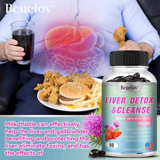 Bcuelov Liver Cleanse Detox & Repair - 28+ Herbs - Premium Liver Health Formula - Liver Support Detox Cleansing Supplement