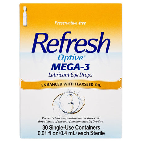 Refresh Optive Mega-3 Lubricant Eye Drops Preservative-Free Tears, 0.4 Ml, 30 Count