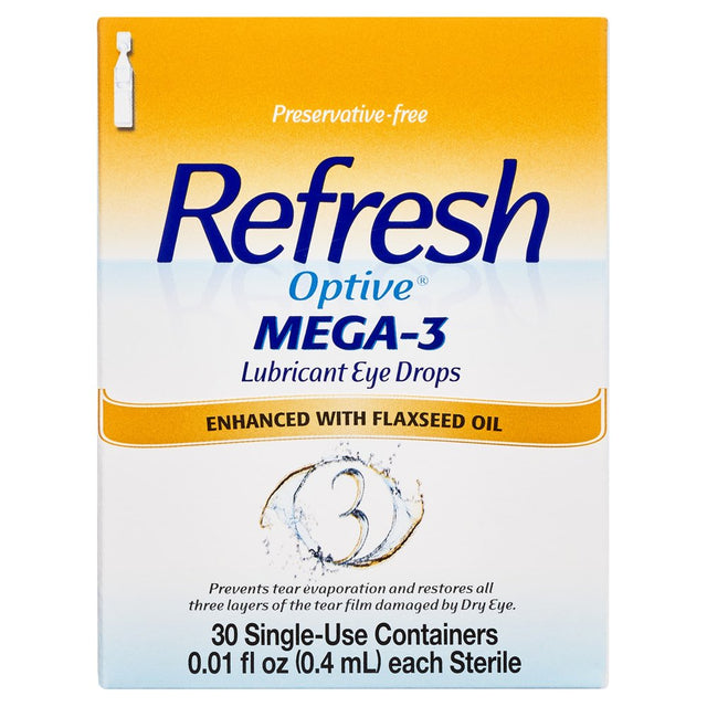 Refresh Optive Mega-3 Lubricant Eye Drops Preservative-Free Tears, 0.4 Ml, 30 Count