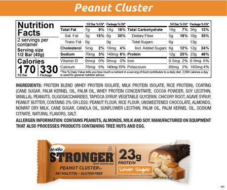 Nugo Stronger Peanut Cluster, 23G Whey Protein, 10G Fiber, Gluten Free, (Pack of 12)