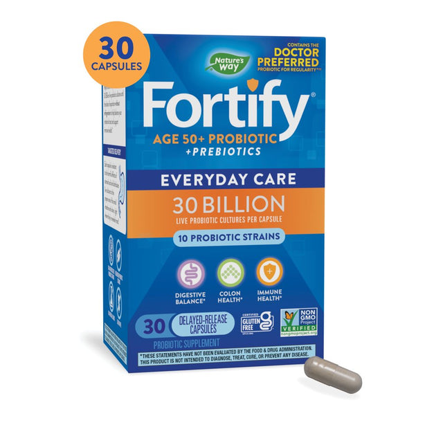 Fortify Age 50+ Everyday Care Probiotic Capsules, 30 Billion Live Cultures, Unisex, 30 Count