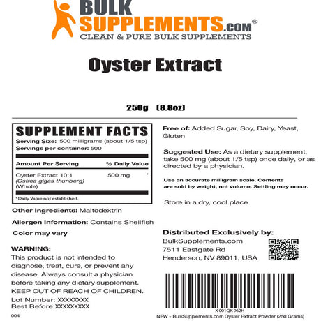 Bulksupplements.Com Oyster Extract - Zinc Supplement - Oyster Powder (250 Grams - 8.8 Oz)