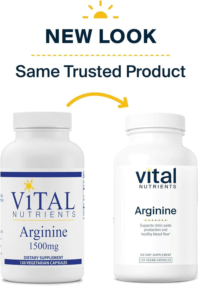 Vital Nutrients - Arginine - L-Arginine Amino Acid Support for Circulatory and Heart Health - 120 Vegetarian Capsules per Bottle - 1500 Mg