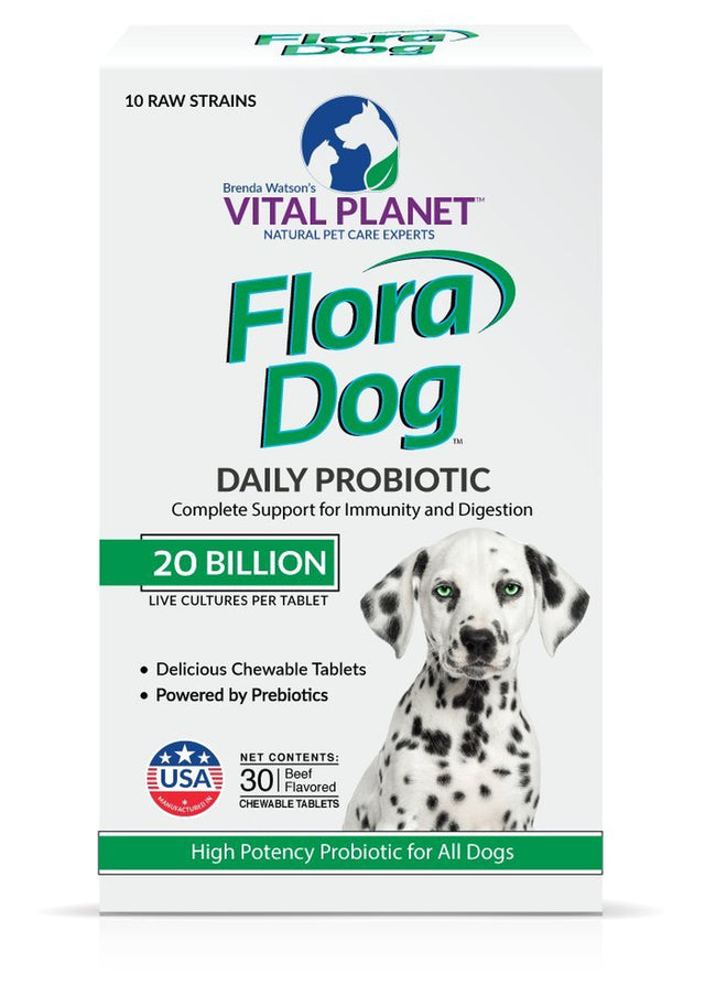 Vital Planet - Flora Dog Raw Daily Probiotic Beef Flavored 20 Billion CFU - 30 Chewable Tablets