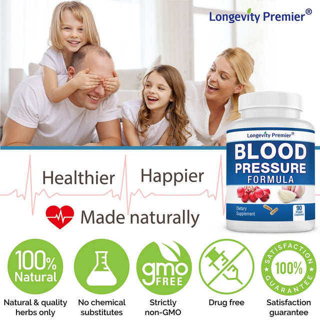 Longevity Blood Pressure Formula - Clinically Formulated - with Hawthorn & 15+ All Natural Ingredients