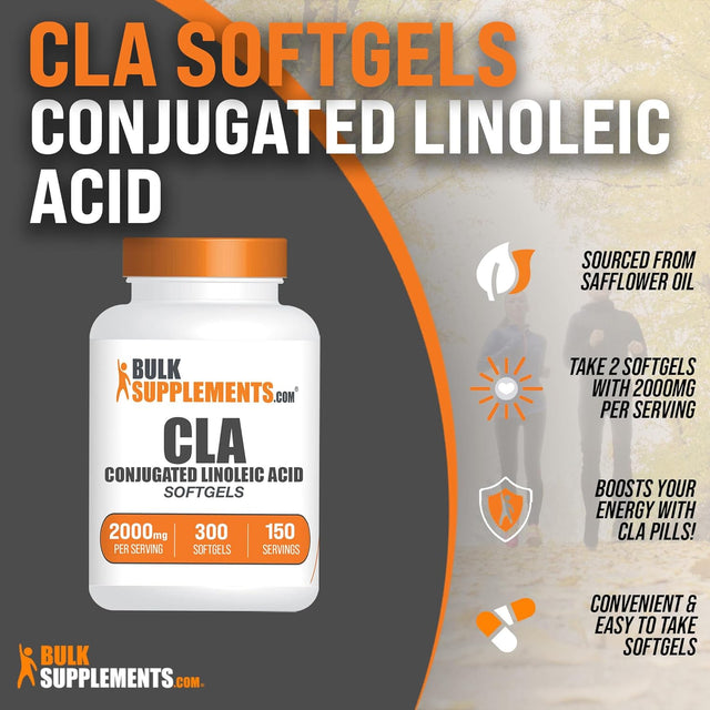 BULKSUPPLEMENTS.COM Conjugated Linoleic Acid Softgels - CLA Supplements, CLA 2000Mg, CLA Safflower Capsules, CLA Pills - 2 CLA Softgels per Serving, 150-Day Supply, 300 Softgels