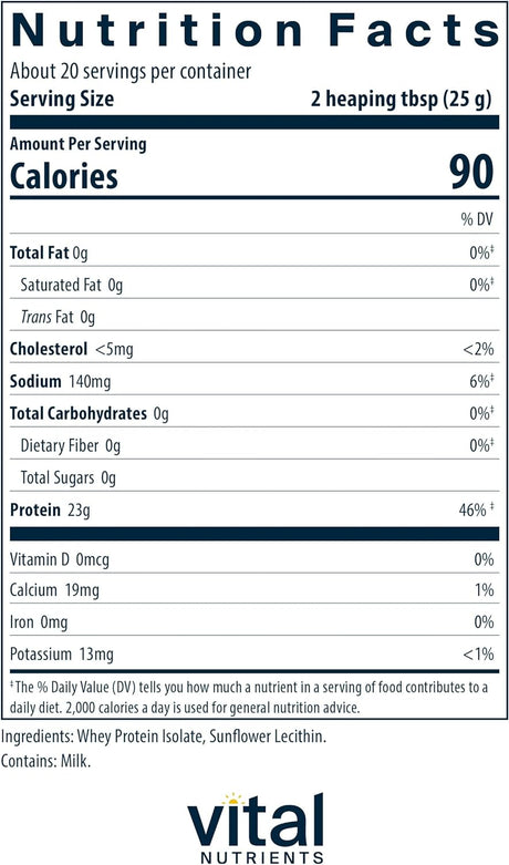 Vital Nutrients - Prowhey - Whey Protein Beverage Mix - Plain - 500 Grams per Bottle