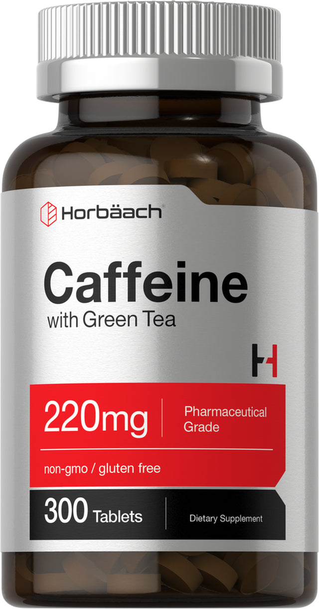 Caffeine Pills 220Mg with Green Tea | 300 Vegetarian Tablets | by Horbaach