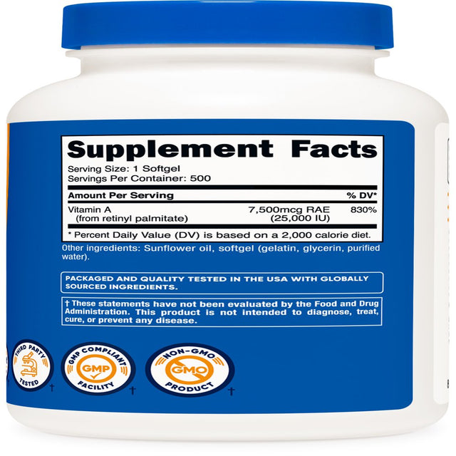 Nutricost Vitamin a 25000 IU, 500 Softgels, Non-Gmo, Gluten Free