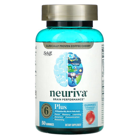 Schiff, Neuriva Brain Performance, plus Vitamins B6, B12 and Folic Acid, Strawberry, 50 Gummies