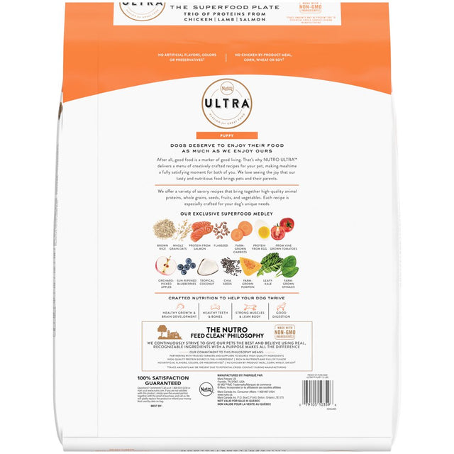 Nutro Ultra High Protein Natural Dry Dog Puppy Food with a Trio of Proteins from Chicken Lamb and Salmon, 15 Lb. Bag