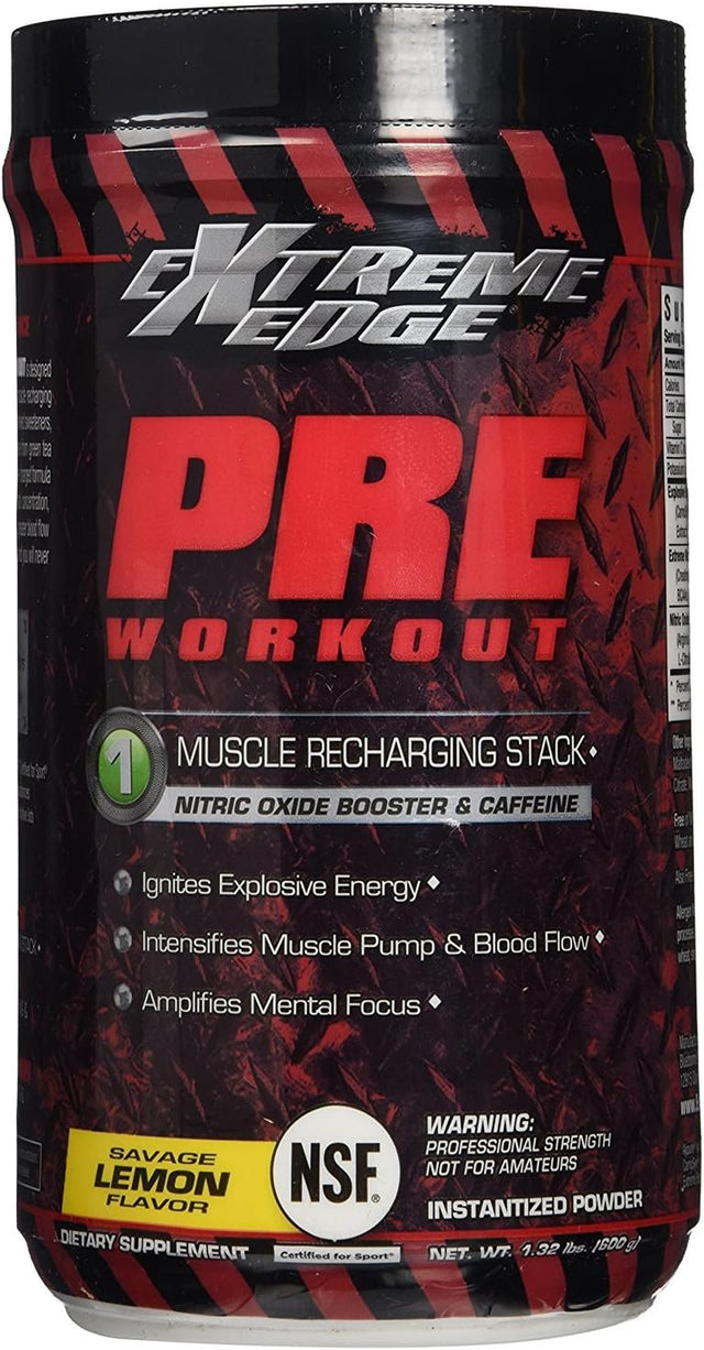 Bluebonnet Nutrition Extreme Edge Pre Workout, Muscle Recharging Formula*, Increases Nitric Oxide (NO) Levels*, Soy-Free, Dairy-Free, Lemon, 1.32 LB, 60 Servings