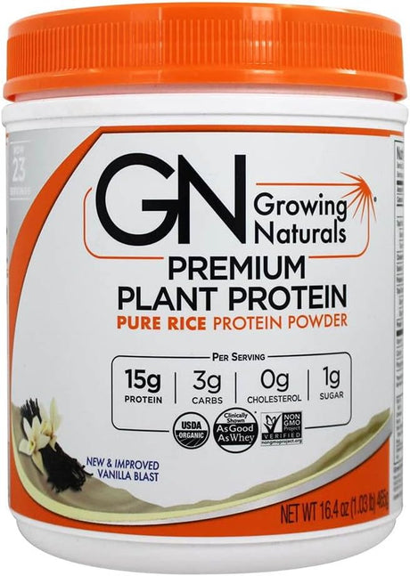 Growing Naturals: Organic Rice Protein Vanilla Power, 16.8 Oz