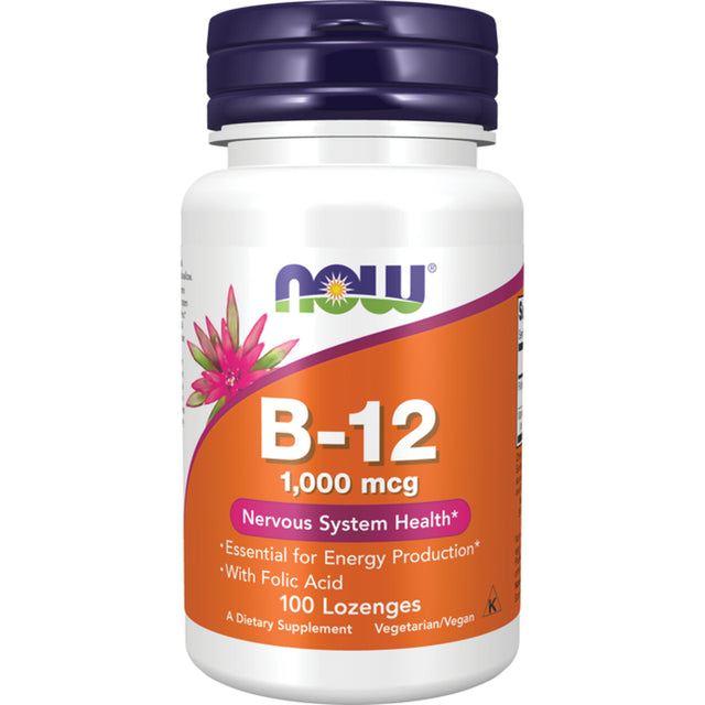 NOW Supplements, Vitamin B-12 1,000 Mcg with Folic Acid, Nervous System Health*, 100 Chewable Lozenges