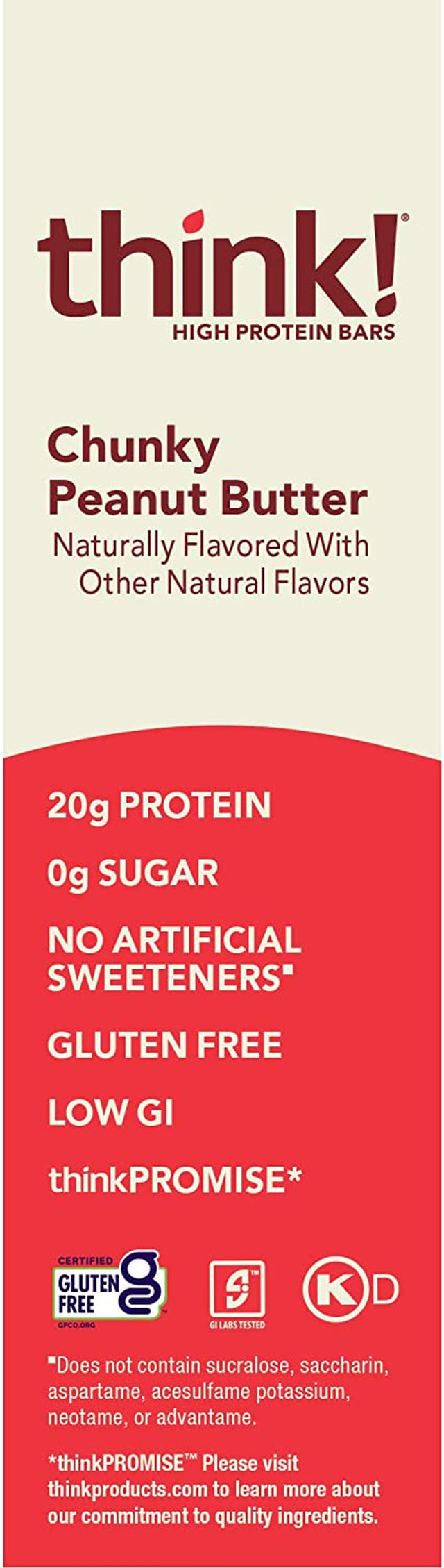 Think! Protein Bars, High Protein Snacks, Gluten Free, Kosher Friendly, Chunky Peanut Butter, Nutrition Bars, 2.1 Oz per Bar, 10 Count (Packaging May Vary)