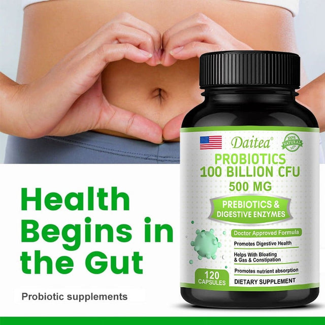 Daitea Probiotic Capsules - Organic Prebiotics and Digestive Enzymes - Digestive and Gut Health - Supports Occasional Constipation, Diarrhea, Gas and Bloating