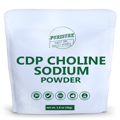 Purisure CDP Choline Powder, 50G, Brain Supplement, Reduces Mental Fatigue, 200 Uses