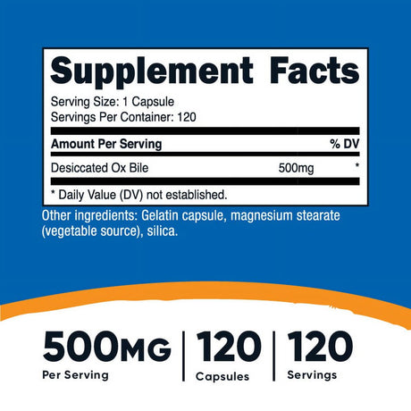 Nutricost Ox Bile Capsules 500Mg per Serving, 120 Capsules - Non-Gmo & Gluten Free Supplement