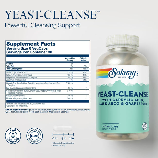 Solaray Yeast-Cleanse -- 180 Vegetarian Capsules