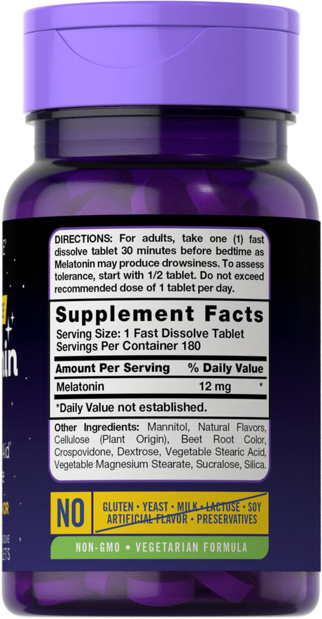 Carlyle Melatonin 12 Mg 180 Tablets | Natural Berry Flavor | Vegetarian