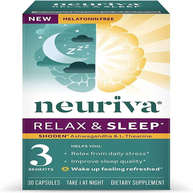 NEURIVA Melatonin Free Sleep Support with L-Theanine and Ashwagandha, Nightly Sleep Support, Helps You Fall Asleep Faster so You Wake up Feeling Refreshed* (Pack of 3)