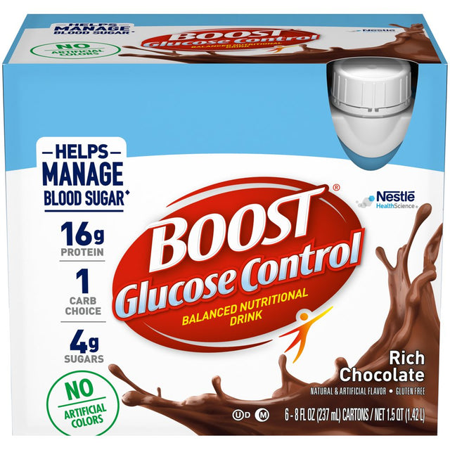 BOOST Glucose Control Nutritional Drink, Rich Chocolate, 16 G Protein, 6 - 8 Fl Oz Cartons