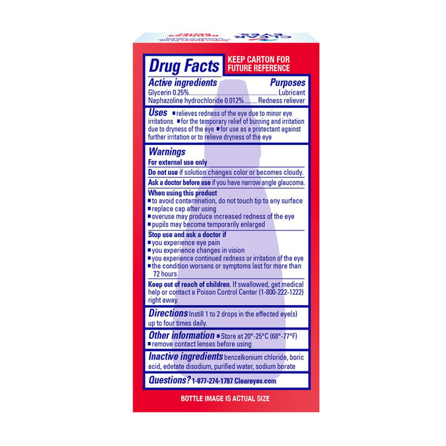 Clear Eyes Redness Eye Relief Lubricant Eye Drops, 1.0 Fl Oz