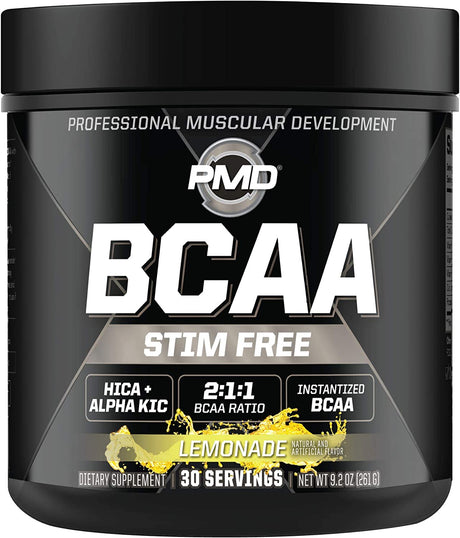 PMD Sports BCAA Stim-Free Amino Acids - Better Workout Performance, Enhanced Recovery, Daily Energy, Muscle Builder, and Muscle Sparing - BCAA Powder Drink Mix - Lemonade (30 Servings)