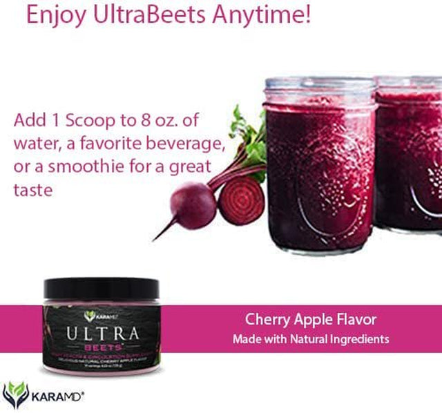 Karamd Ultrabeets | Doctor Formulated Beets Superfood Powder | Natural, Non-Gmo, Vegan Nitric Oxide Booster Supplement | Supports Heart Health, Circulation and Energy, 3 Packs