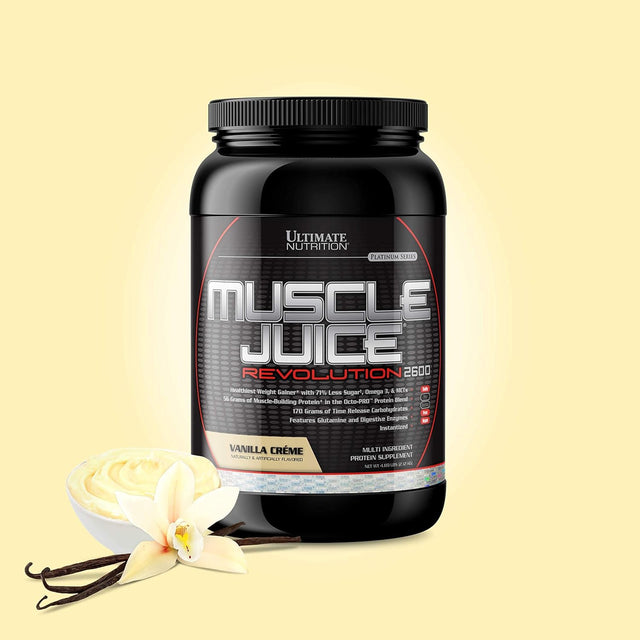 Ultimate Nutrition Muscle Juice Revolution 2600 Weight Gainer, Muscle Recovery with Glutamine, Micellar Casein, Time Release Complex Carbohydrates, Vanilla Protein Powder, 4.69 Pounds