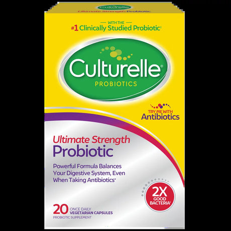 Culturelle Ultimate Strength Daily Probiotic for Men and Women, Most Clinically Studied Probiotic Strain, 20 Billion Cfus, Supports Occasional Diarrhea, Gas & Bloating, Non-Gmo, 30 Count