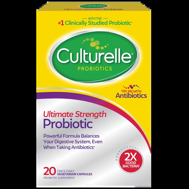 Culturelle Ultimate Strength Daily Probiotic for Men and Women, Most Clinically Studied Probiotic Strain, 20 Billion Cfus, Supports Occasional Diarrhea, Gas & Bloating, Non-Gmo, 30 Count