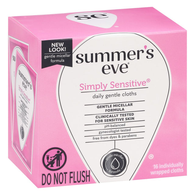 Summer’S Eve Simply Sensitive Daily Feminine Wipes, Removes Odor, Ph Balanced, 16 Count