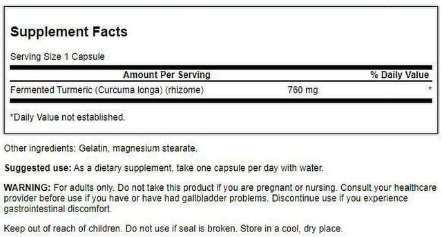 Swanson Maximum Strength Fermented Turmeric 760 Mg 30 Capsules