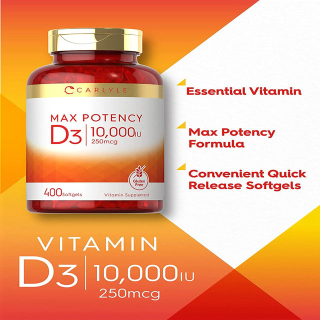 Vitamin D3 10000 IU | 400 Softgels | High Potency | by Carlyle