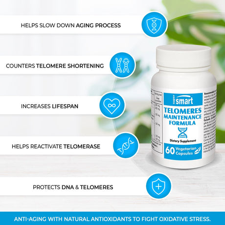 Supersmart - Telomeres Maintenance Formula - Longevity & anti Aging Supplement - DNA Protect | Non-Gmo & Gluten Free - 60 Vegetarian Capsules