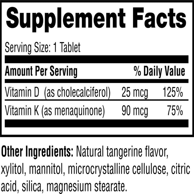 Twinlab D3 + K2 Dots - Vitamin D3 & Vitamin K2 Supplement for Immune Support, Bone Health & Heart Health - Vitamin D 1000 IU + Vitamin K 90 Mcg for Bone Strength, Tangerine Flavor, 60 Tablets, 1-Pack