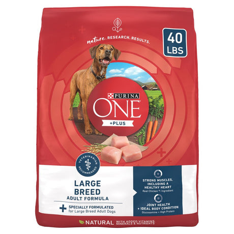 Purina ONE plus Dry Large Breed Dog Food for Adult Dogs, Real Protein Rich Natural Chicken Flavor, 40Lb Bag