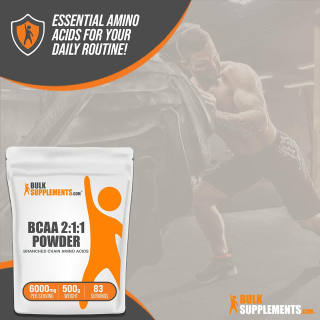 BULKSUPPLEMENTS.COM BCAA 2:1:1 Powder - Branched Chain Amino Acids. BCAA Powder, Bcaas Amino Acids Powder - Unflavored & Gluten Free, 6000Mg per Serving - 83 Servings, 500G (1.1 Lbs)