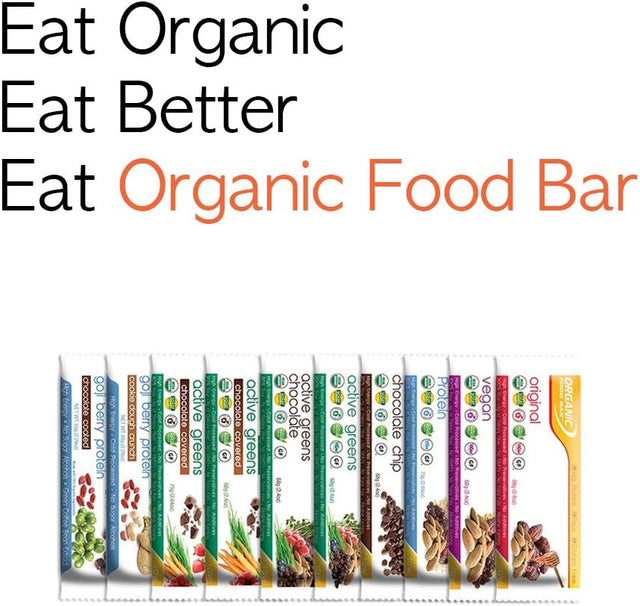 Organic Food Bar - Protein Bar, Perfect On-The-Go Food, 22 Grams of USDA Organic Vegan Protein (Pack of 12, 2.6 Oz)